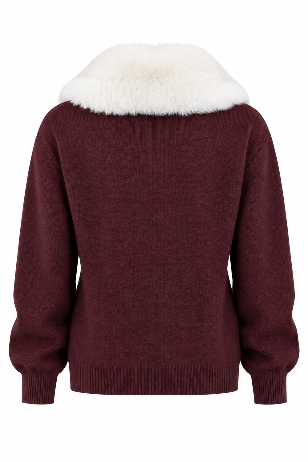 Bordo Yakası Kürklü Hırka - 2y261002