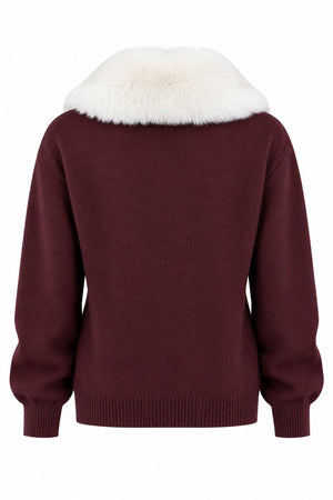 Bordo Yakası Kürklü Hırka - 2y261002