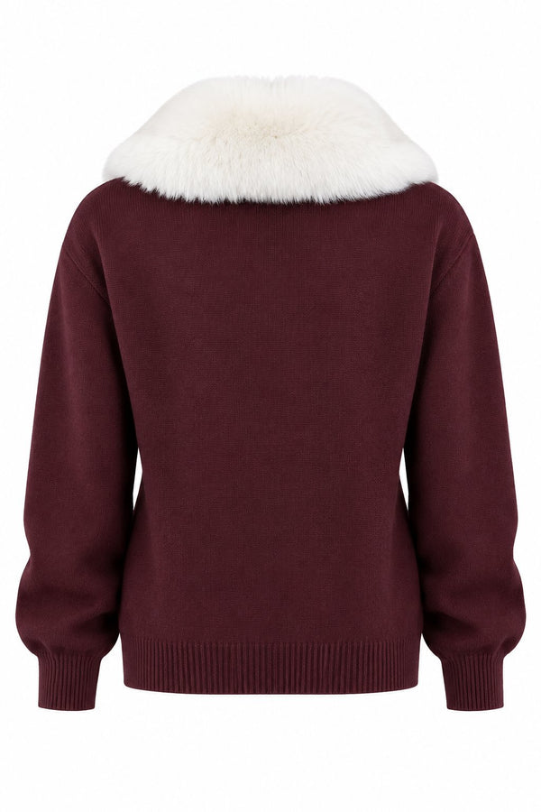 Bordo Yakası Kürklü Hırka - 2y261002