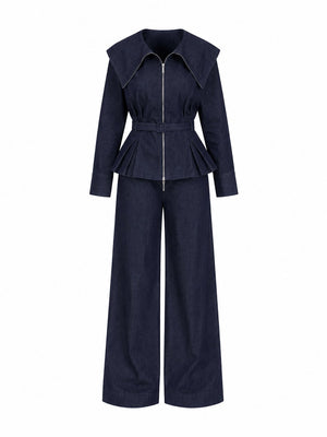 Lacivert Kemerli Denim Takım - TK8002
