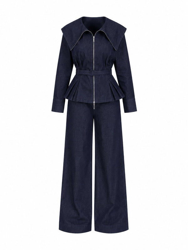 Lacivert Kemerli Denim Takım - TK8002
