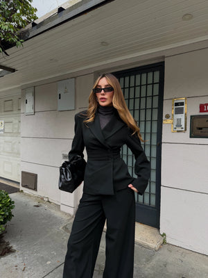 Siyah 4 Yan Düğmeli Ceket Pantolon Takım - 202602