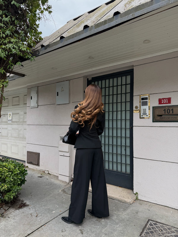 Siyah 4 Yan Düğmeli Ceket Pantolon Takım - 202602