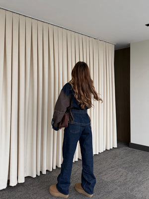 Lacivert - Kahve Bağlamalı Ceket Pantolon Denim Takım - 0836