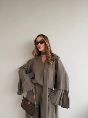 Haki Kolları Volanlı Bluz Pantolon Takım - 0812