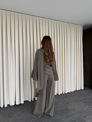 Haki Kolları Volanlı Bluz Pantolon Takım - 0812