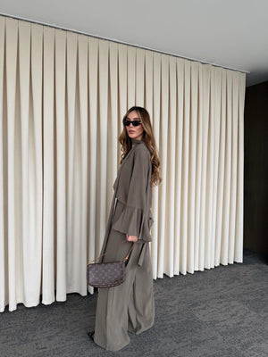 Haki Kolları Volanlı Bluz Pantolon Takım - 0812