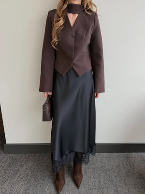 Siyah Saten Etek Ucu Dantelli Etek - 50228