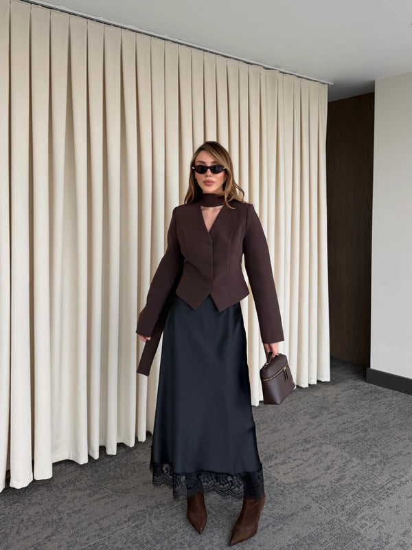 Siyah Saten Etek Ucu Dantelli Etek - 50228