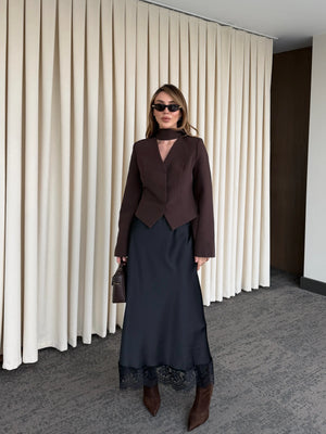 Siyah Saten Etek Ucu Dantelli Etek - 50228