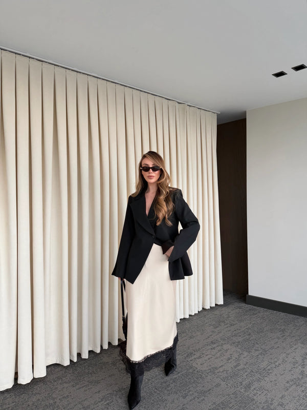 Siyah Kruvaze Tek Düğmeli Ceket - 7011