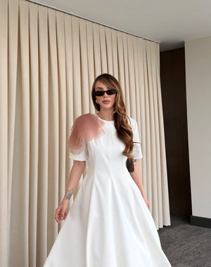 Ekru Seyyar Broşlu Elbise - 3151