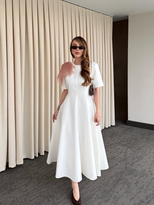 Ekru Seyyar Broşlu Elbise - 3151