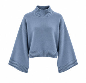 İndigo Yarasa Kol Crop Kazak - 24136