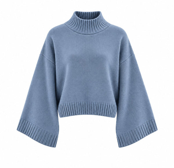 İndigo Yarasa Kol Crop Kazak - 24136