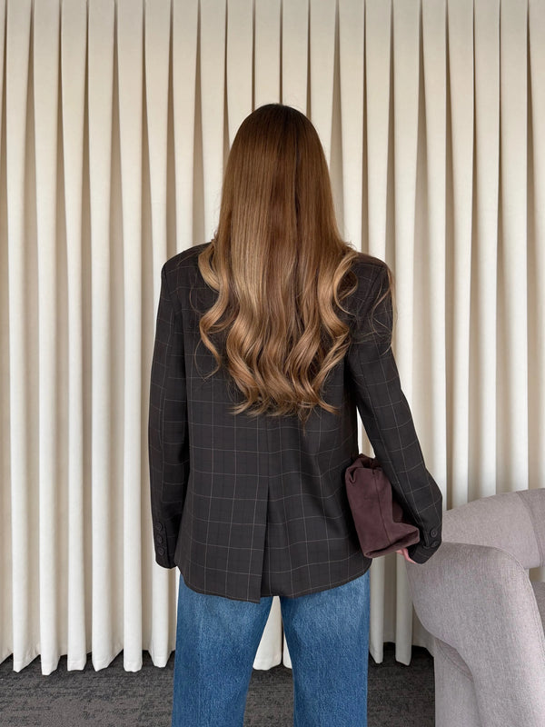 Kahverengi Hakim Yaka Ekose Ceket - 4103