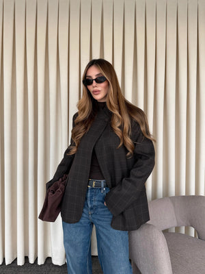 Kahverengi Hakim Yaka Ekose Ceket - 4103