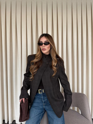 Kahverengi Hakim Yaka Ekose Ceket - 4103