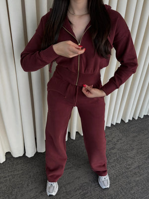 Bordo %100 Pamuk Kapüşonlu Fitilli Takım - 51232