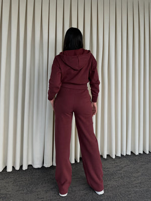 Bordo %100 Pamuk Kapüşonlu Fitilli Takım - 51232