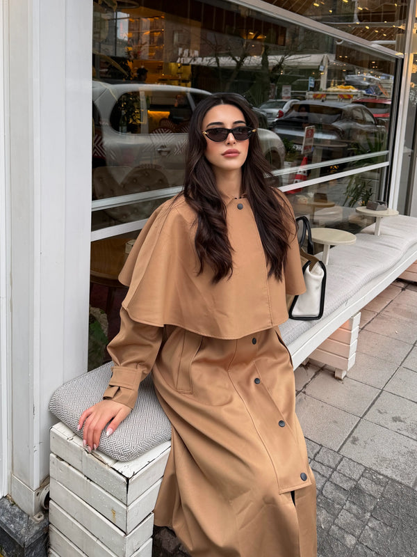 Camel Çıkarılabilir Kapüşon Detaylı Pelerinli Trençkot - 85179