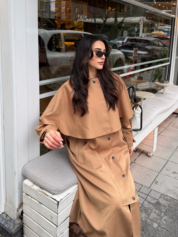 Camel Çıkarılabilir Kapüşon Detaylı Pelerinli Trençkot - 85179