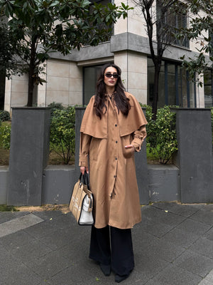 Camel Çıkarılabilir Kapüşon Detaylı Pelerinli Trençkot - 85179