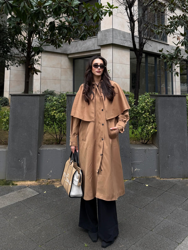 Camel Çıkarılabilir Kapüşon Detaylı Pelerinli Trençkot - 85179