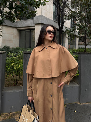 Camel Çıkarılabilir Kapüşon Detaylı Pelerinli Trençkot - 85179