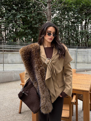 Karamel Broşlu Şallı Poliviskon Ceket - 9707