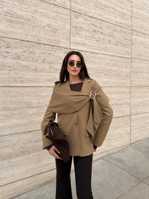 Karamel Broşlu Şallı Poliviskon Ceket - 9707