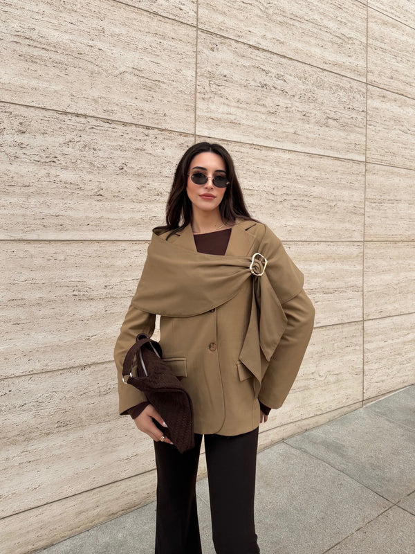 Karamel Broşlu Şallı Poliviskon Ceket - 9707