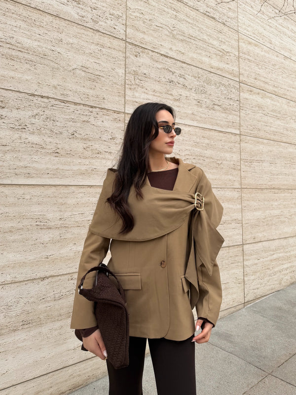 Karamel Broşlu Şallı Poliviskon Ceket - 9707