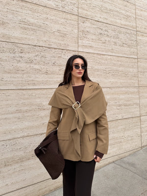 Karamel Broşlu Şallı Poliviskon Ceket - 9707