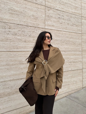 Karamel Broşlu Şallı Poliviskon Ceket - 9707