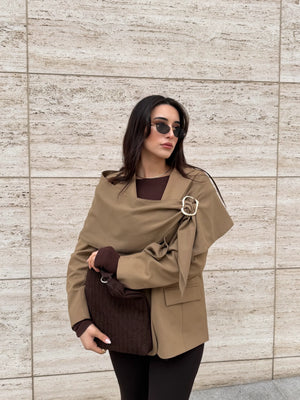 Karamel Broşlu Şallı Poliviskon Ceket - 9707