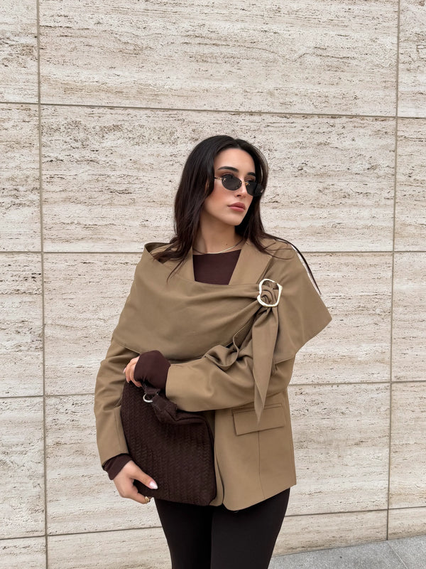 Karamel Broşlu Şallı Poliviskon Ceket - 9707