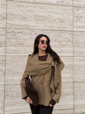 Karamel Broşlu Şallı Poliviskon Ceket - 9707