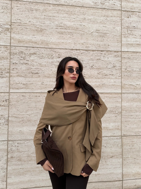 Karamel Broşlu Şallı Poliviskon Ceket - 9707