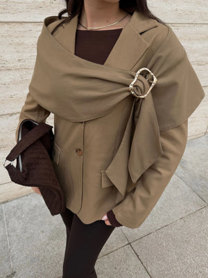 Karamel Broşlu Şallı Poliviskon Ceket - 9707