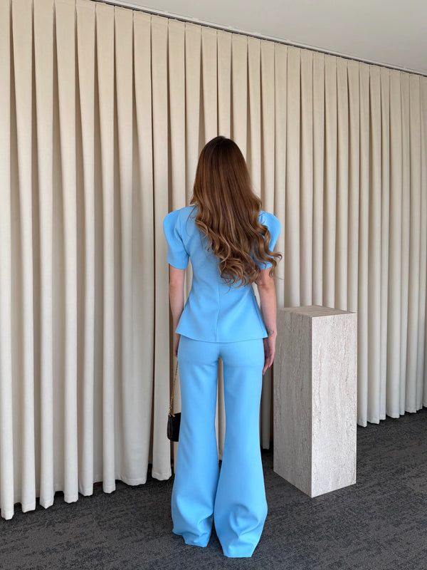 Mavi Balon Kol Düğmeli Ceket Pantolon Takım - 6525