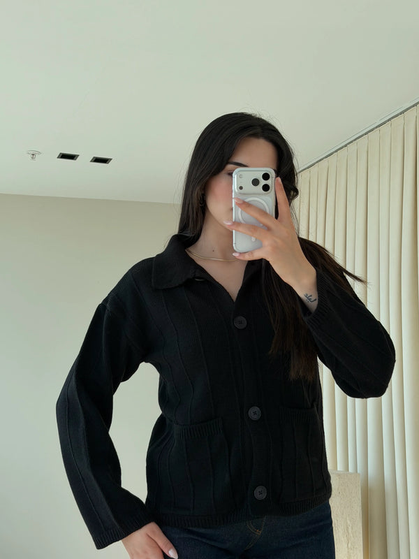 Siyah Büyük Cepli Hırka - 9011