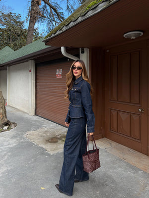 Lacivert Belden Oturtma Denim Ceket Pantolon Takım - 0838