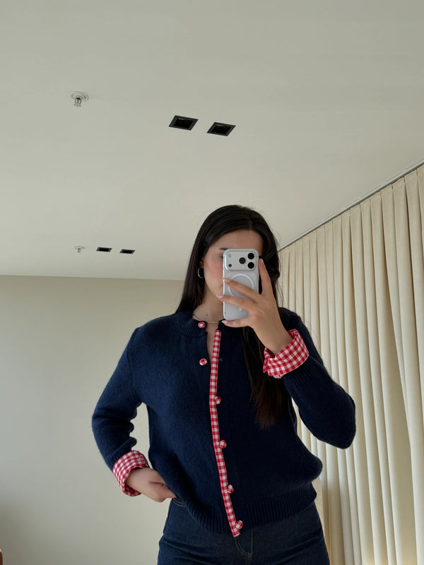 Lacivert Pötikare Detaylı Triko Hırka - 251082