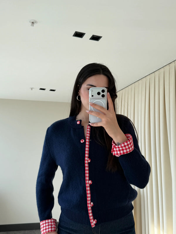 Lacivert Pötikare Detaylı Triko Hırka - 251082