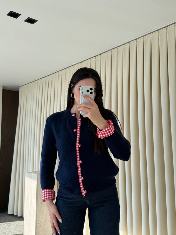 Lacivert Pötikare Detaylı Triko Hırka - 251082