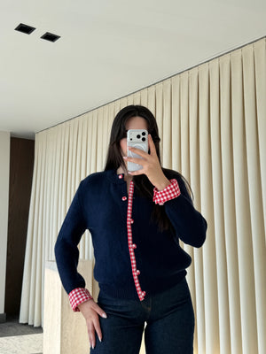 Lacivert Pötikare Detaylı Triko Hırka - 251082