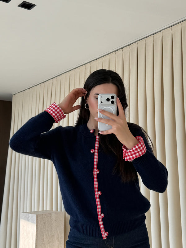 Lacivert Pötikare Detaylı Triko Hırka - 251082