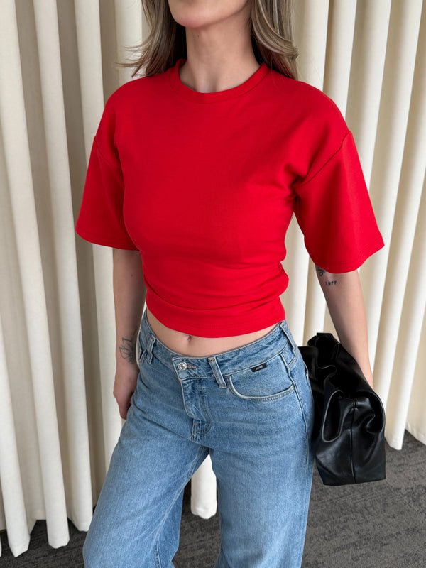 Kırmızı Yanı Drapeli Body - 261003