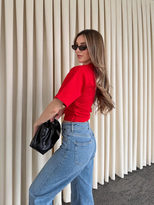 Kırmızı Yanı Drapeli Body - 261003